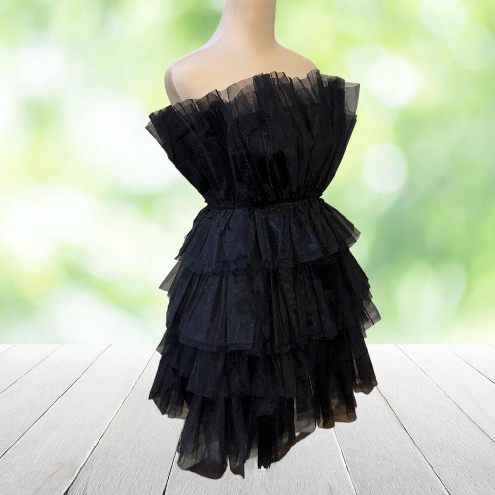 VICI Strapless Tulle Mini Dress Tiered Ruffle Black Balletcore Party Size XS